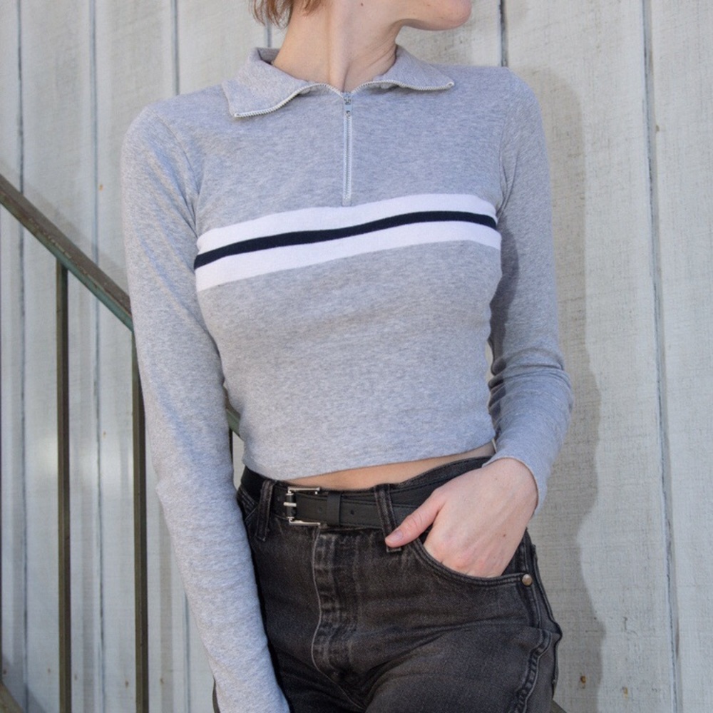 brandy melville grey quarter zip long sleeve crop